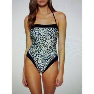 SOLUNA SWIM Into The Wild Bandeau One-Piece Swimsuit NEON LEOPARD Size Small (S)